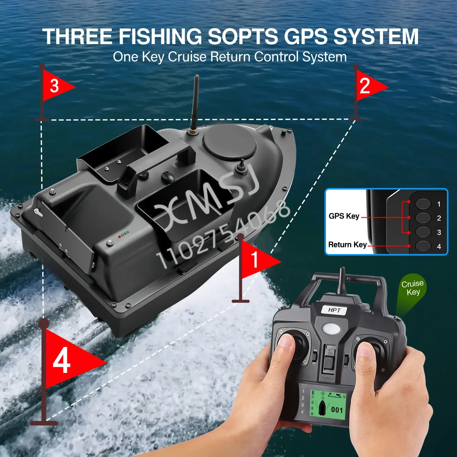 500M GPS RC Fishing Bait Boat  3 Hoppers Carp Fishing Bait/Hook Post Boat with Optional LCD Fishfinder Sonar Sensor Handbag