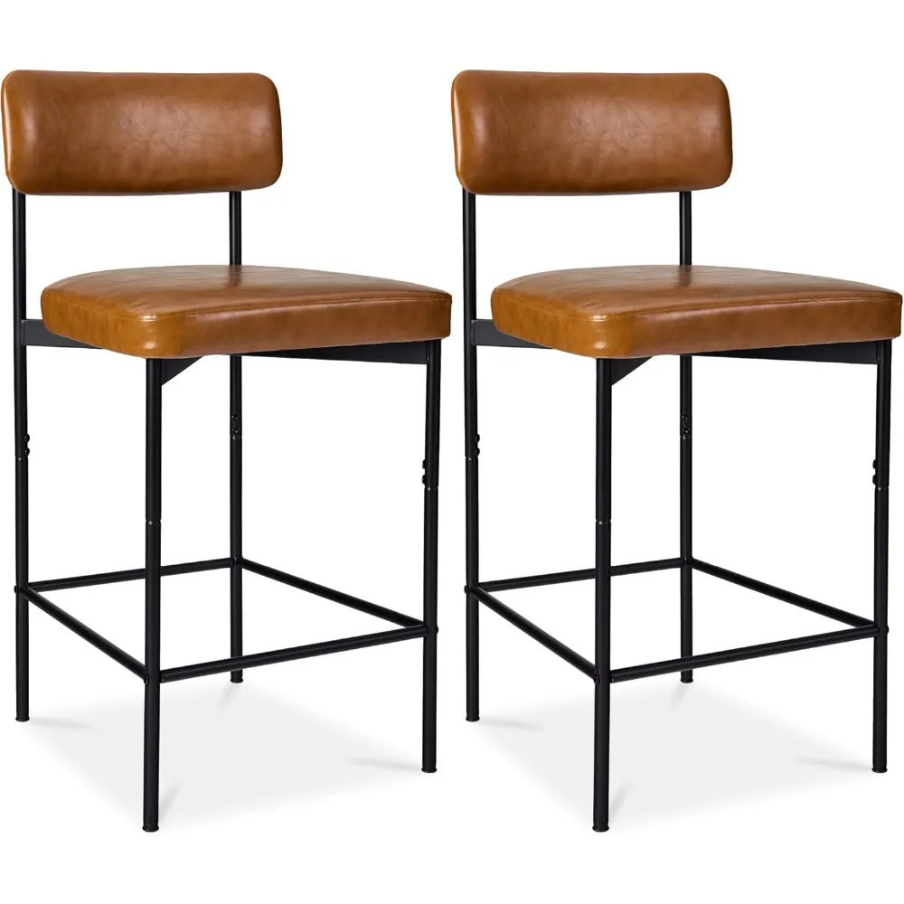 مجموعة من 2، مقاعد بارتفاع عداد بدون ذراع، مقاعد حديثة من الجلد الصناعي من البولي يوريثان لجزيرة المطبخ والمنزل وتناول الطعام