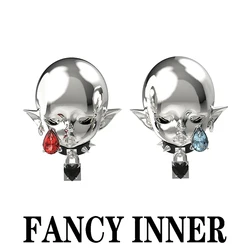2023 New Demon Stud Earring Rhinestone Heart Cyberpunk Silver Metal Unisex Ear Accessaries for Women Men Couple Jewelry