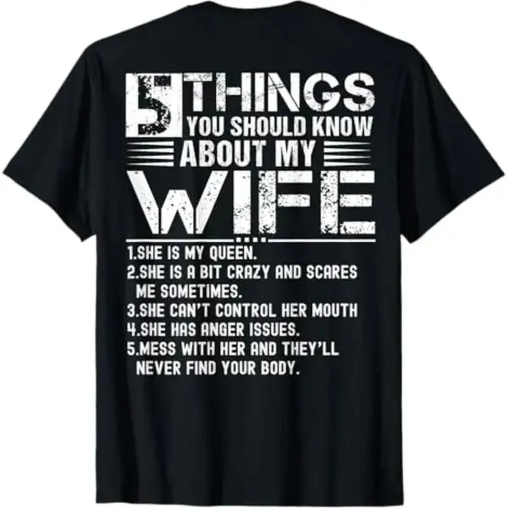 [100% Cotton] 5 Things You Should Know About My Wife (On Back) Husband T-Shirt Golf Gift T-Shirt For Men And Women