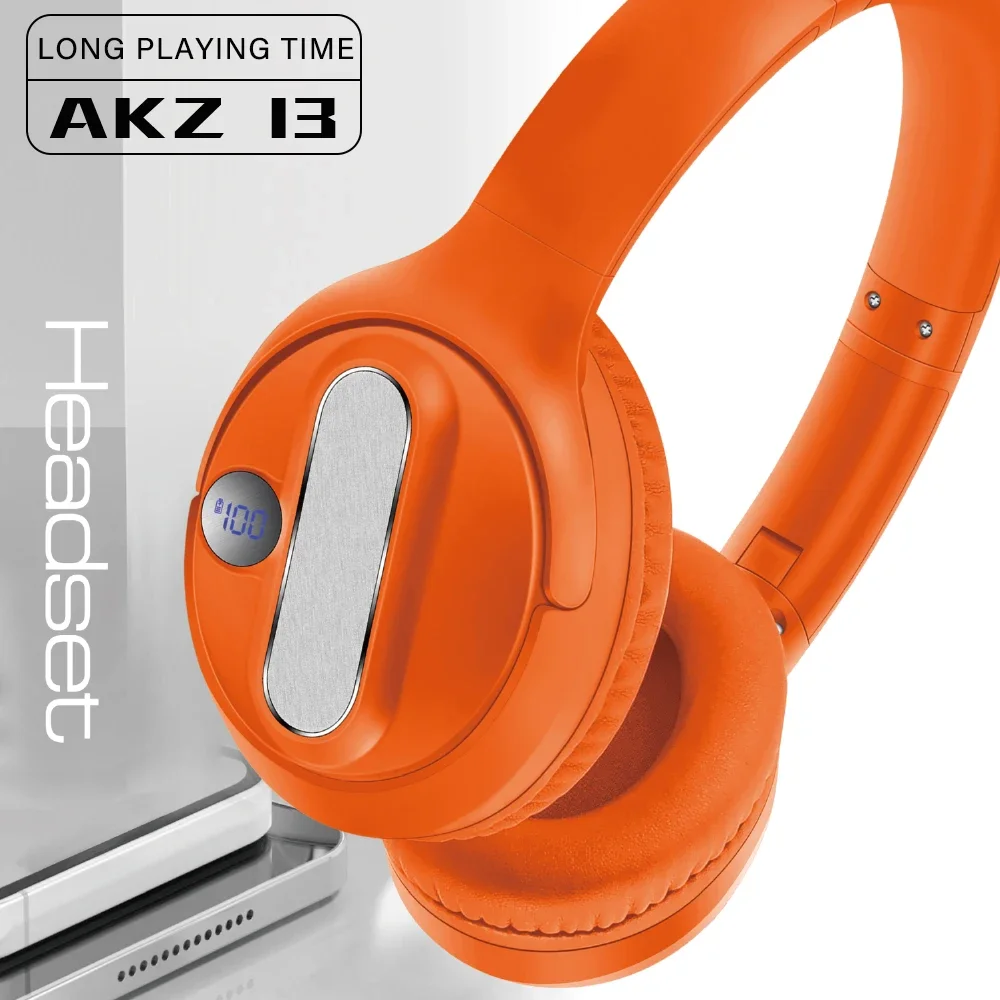 AKZ-13 Bluetooth 5.3 Headset Wireless Over Ear Headphone Earphones Music Earbuds Noise Cancelling Dynamic Driver Digital Display