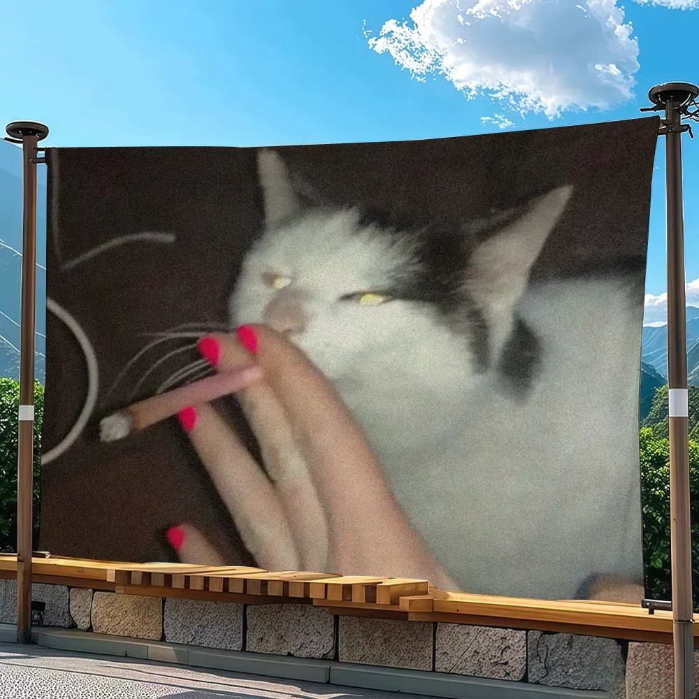 Funny Cat Smoking Meme flag Advertising Banner for Camping Decoration Outdoor & Garage Wall Hanging Decorations