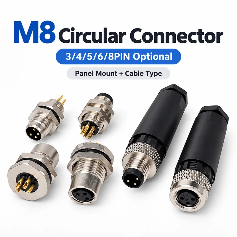M8 IP67 Waterproof Sensor Connector 3 4 5 6 8 Pin A Coded Male Female Straight Right Angle Cable Plug Screw Lock for Automation