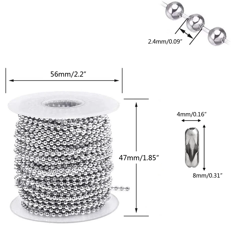 Stainless Steel Ball Chains Necklace with 20pcs Connectors Clasps Silver Bead Chain Dog Tags Ball Bead Chain Necklace