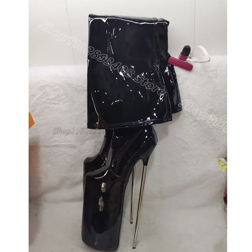 

Black Patent Leather Platform Boots Side Zipper Metal Heels British Style Sexy Women Over Knee Boots 2025 Zapatos Para Mujere