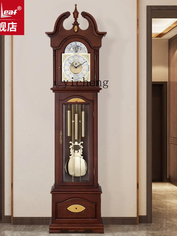 Zk Imported Movement Maple Leaf the Grandfather Clock Household Solid Wood Clock Chinese Retro Living Room Decoration