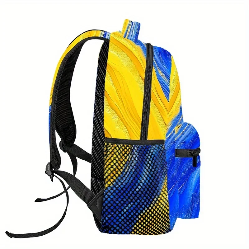 Custom Bag Vibrant Blue & Yellow Swirl Pattern Backpack - Lightweight, Adjustable Strap, Zipper Closure, Polyester Lining, Ideal