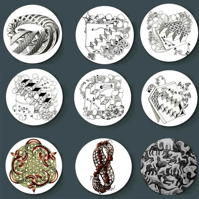 Netherlands Painter Escher Surreal Geometric Artwork Wall Plate Handcrafts Decorative Plate Room Studio Wall Background