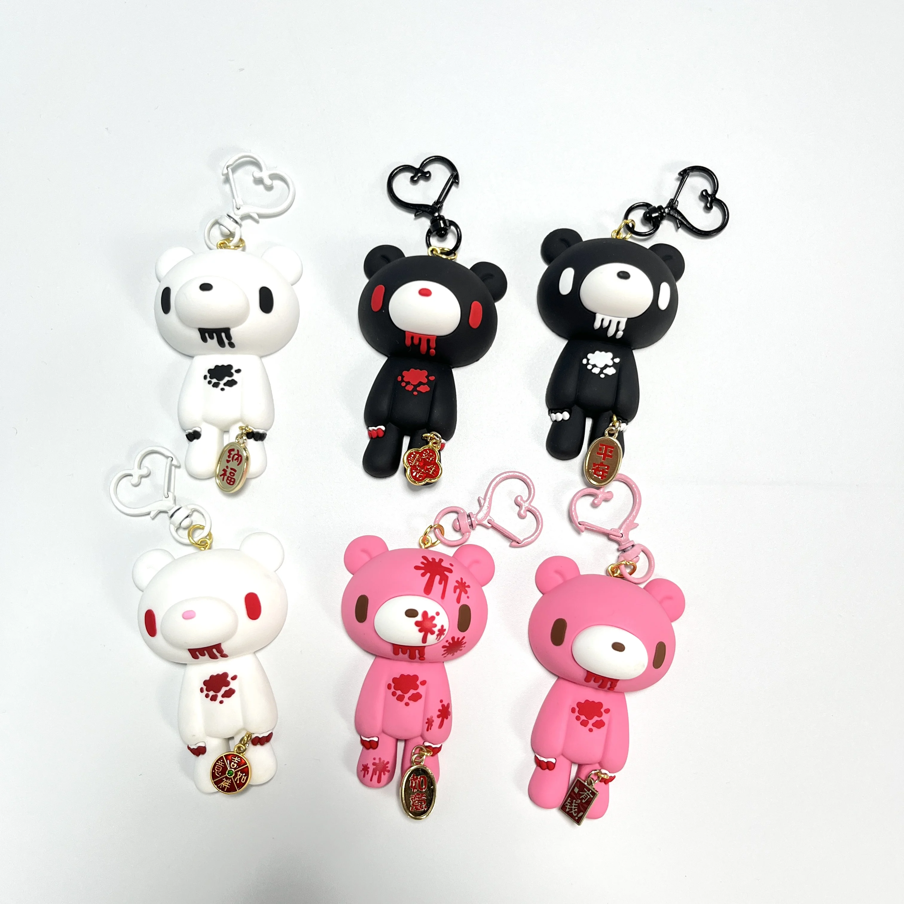 LLavero gótico de oso sombrío Y2K, colgante de oso de violencia sangrienta, llavero con amuleto de la suerte chino, bolso de mujer, accesorios para coche, regalo de terror