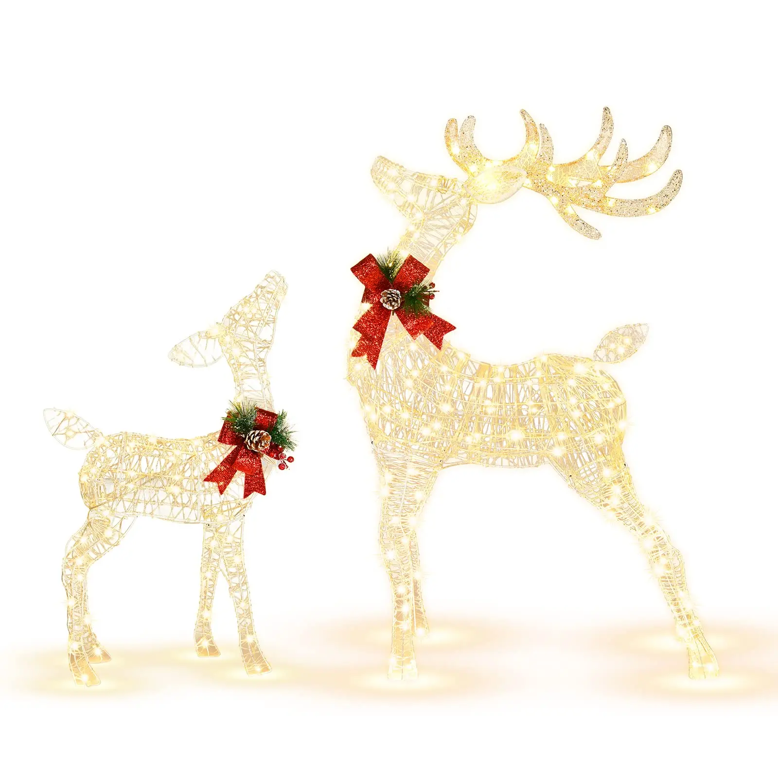 2 Pieces Christmas Lighted Reindeer Set, Outdoor Yard Decorations