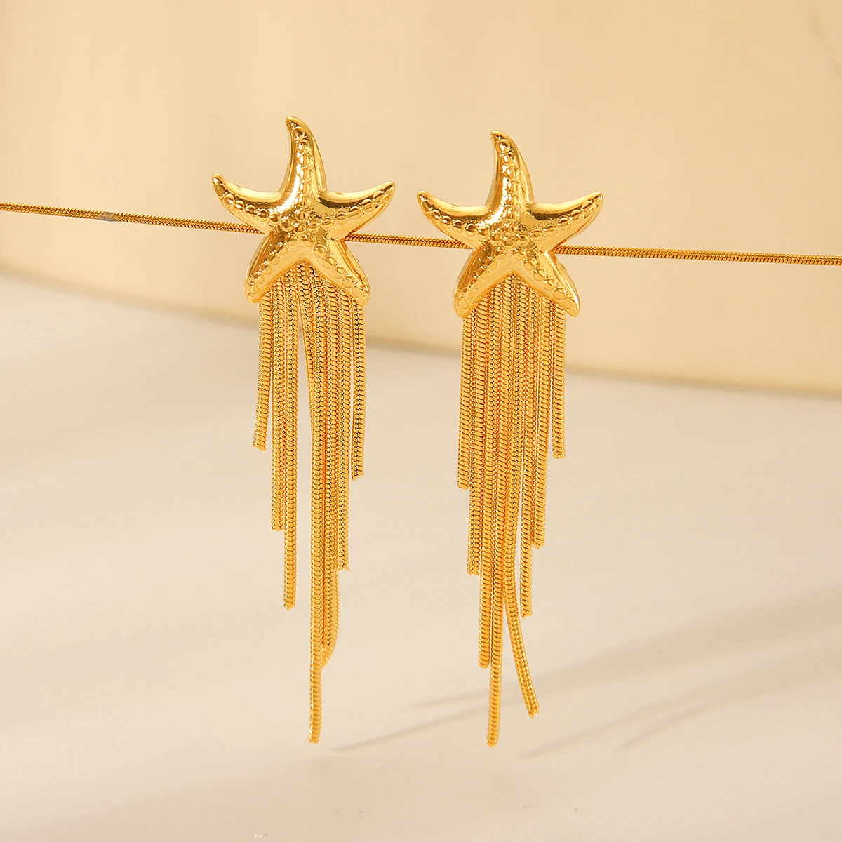 

Valentine's Day Limited Gift, Women's Tassel Design Earrings, Stainless Steel 18K Gold-plated, Ocean Beach Style Luxury Jewelry