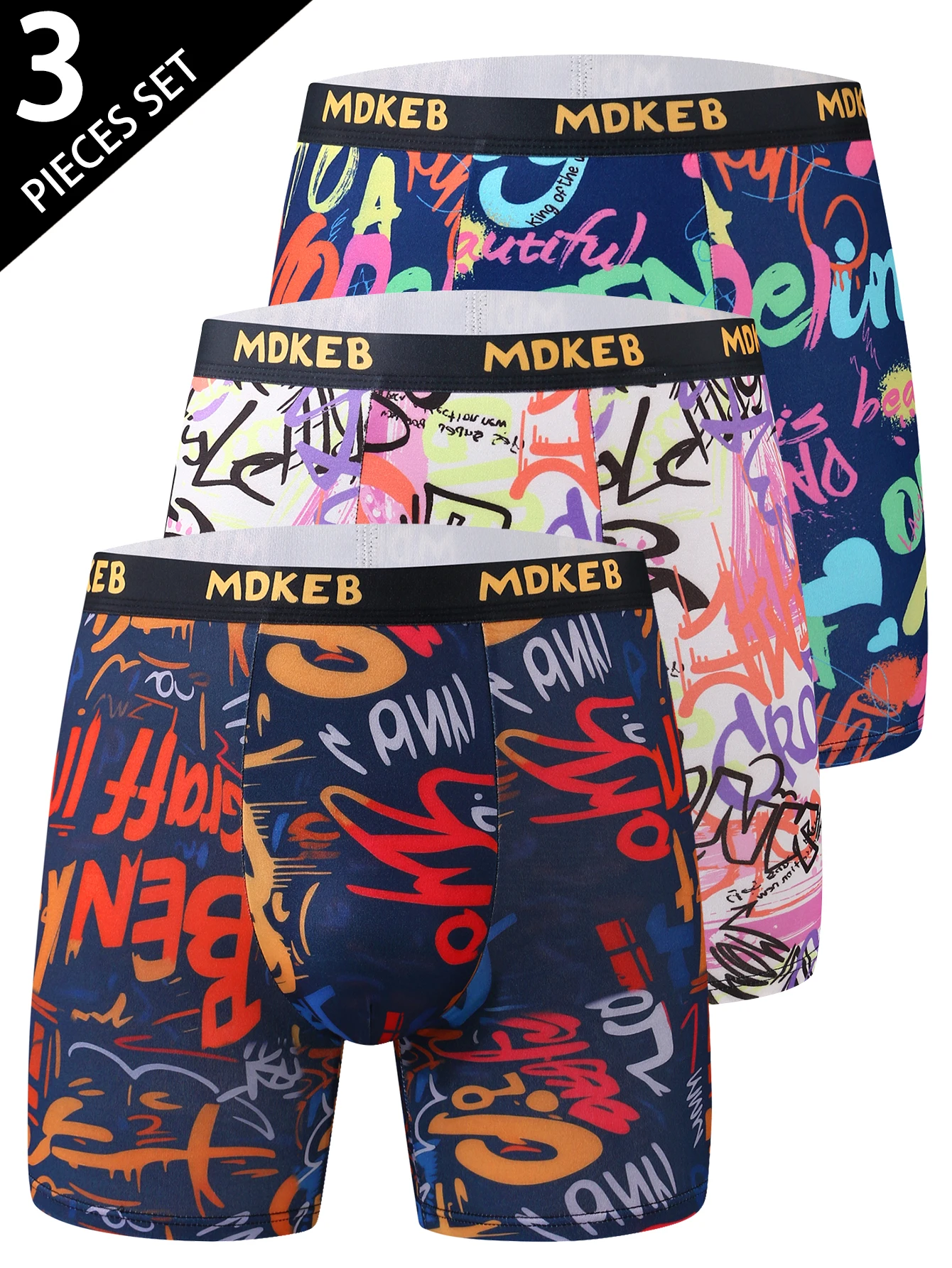 

Three-piece men's graffiti pattern long boxer briefs, breathable and comfortable high-elasticity long boxer briefs, boxing