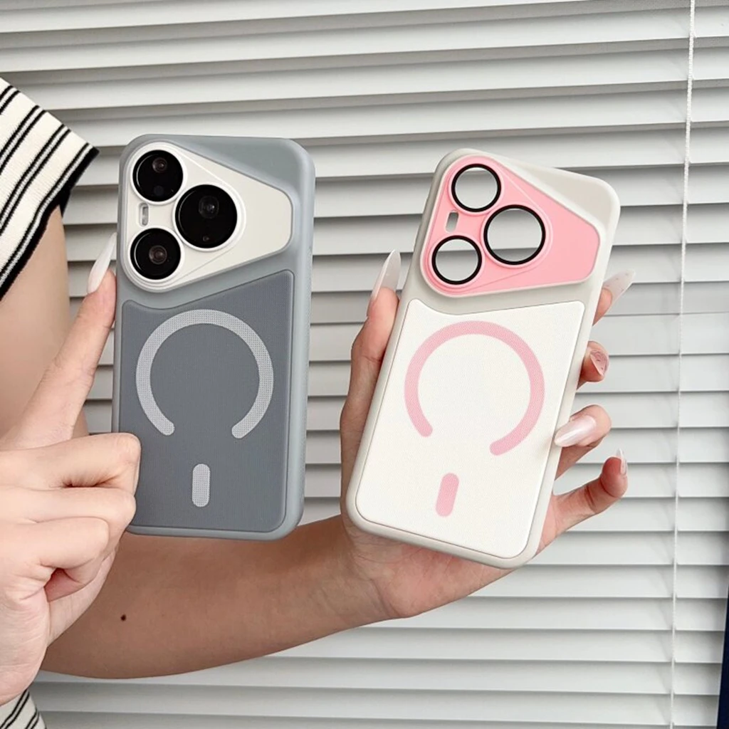 Fashion Fabric Texture Color Collision Large Camera Window Frame Magnetic Protective Phone Case for Huawei Pura 90 80 70 Pro Max view 2