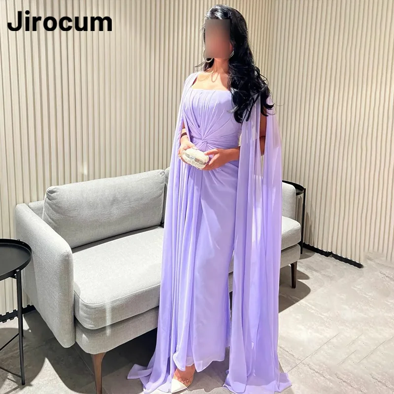 

Jirocum Elegant Long Prom Dress Women's Square Neck Lilac Party Evening Gown Chiffon Cape Ankle Formal Occasion Dresses 2025 New