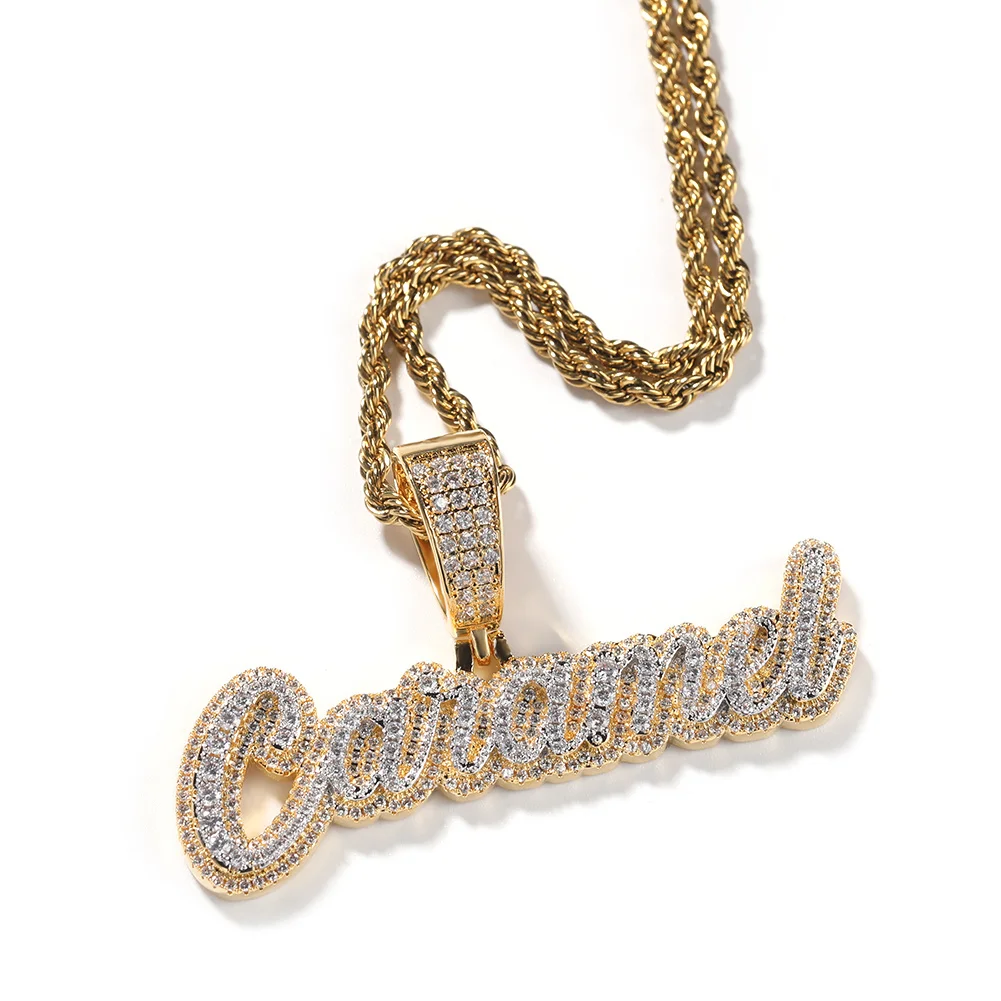 Imagem -05 - Uwin-iced Out Rodada cz Cursiva Nomes Colar Personalizado Camadas Nome Pendent Personalizado Hip Hop Jóias Presente da Moda