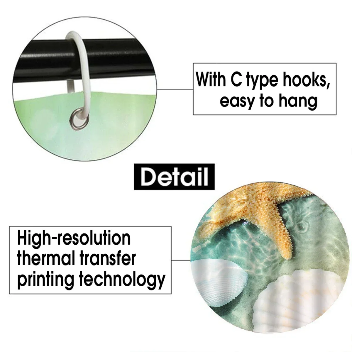 Starfish and Shell Bathroom 4-piece Set, Including Shower Curtain + Anti-slip Mat + Toilet Cover, Summer Ocean Atmosphere