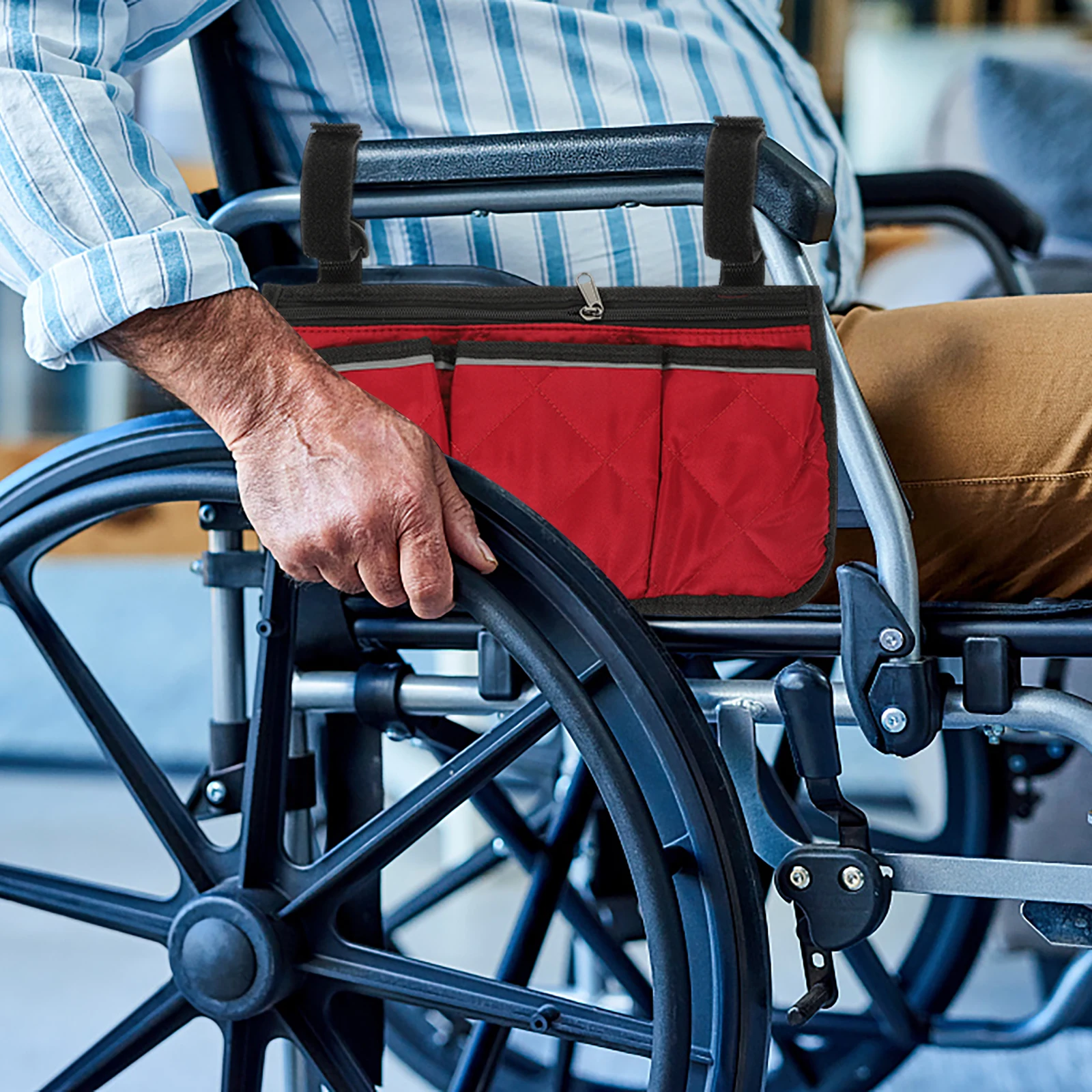 Stroller Armrest Bag Practical Wheelchair Side Organizer Adjustable Straps for Drinks Snacks Glasses Electronic Devices