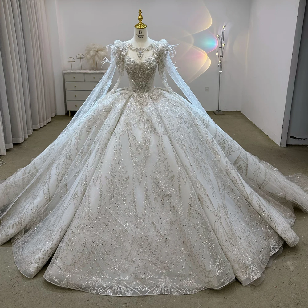 

Роскошное бальное платье из органзы с блестками по индивидуальному заказу, свадебное платье с длинными рукавами, Vestidos De Novia, на шнуровке сзади, со шлейфом часовни