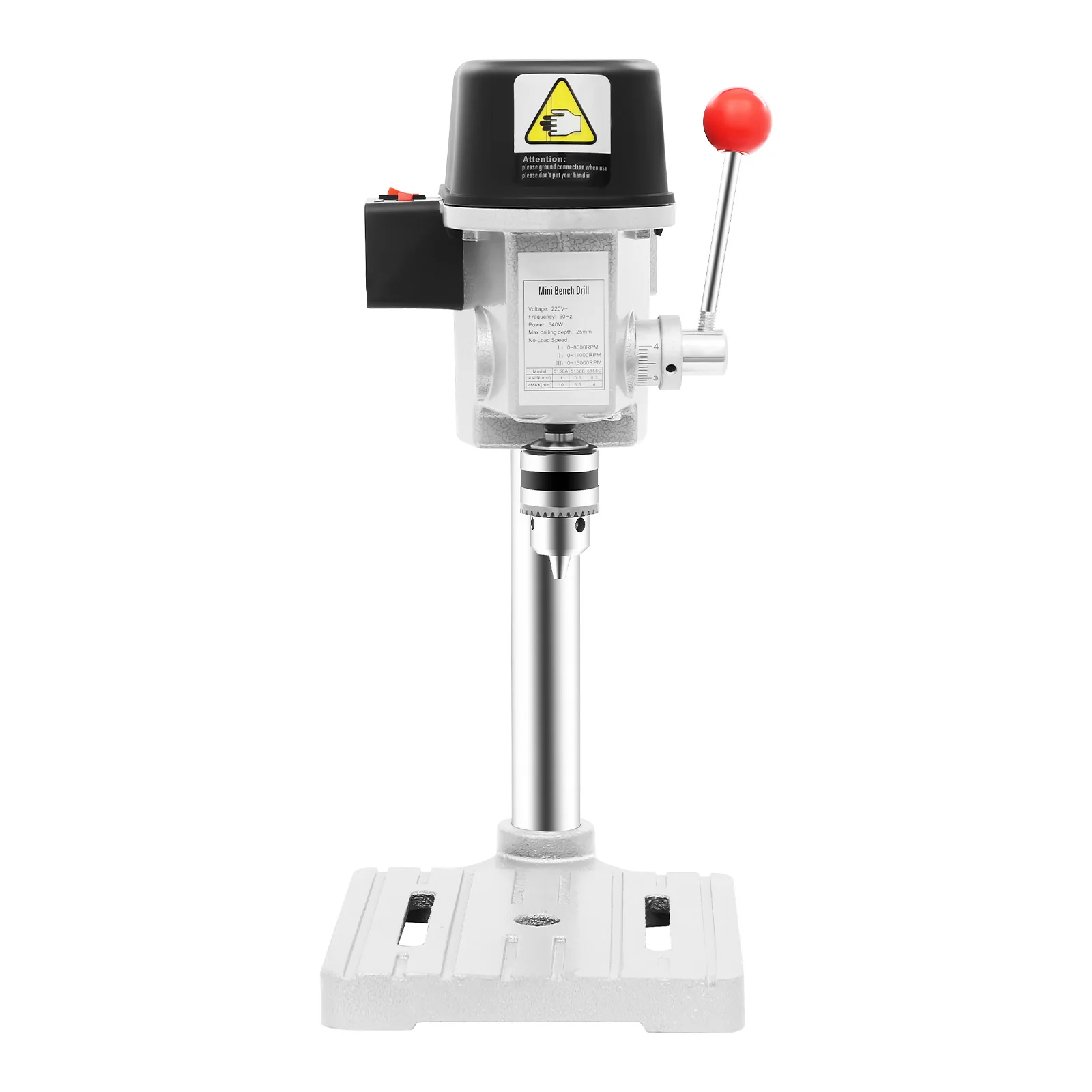 Perceuse à colonne portable mini 340W, moteur en cuivre pur, 3 vitesses 0-16000 tr/min, mandrin 1-10mm, profondeur de perçage 25mm