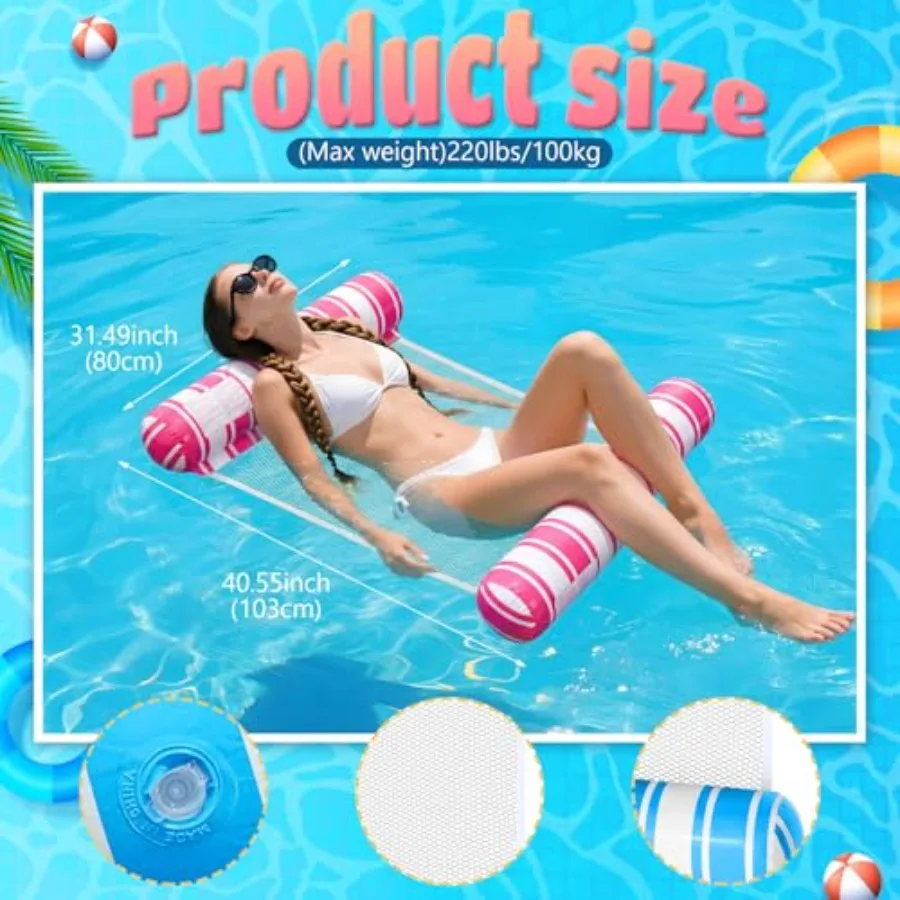 Water pool float for adults, inflatable lounge chair float in blue, durable PVC material, multi-purpose for vacation fun and re