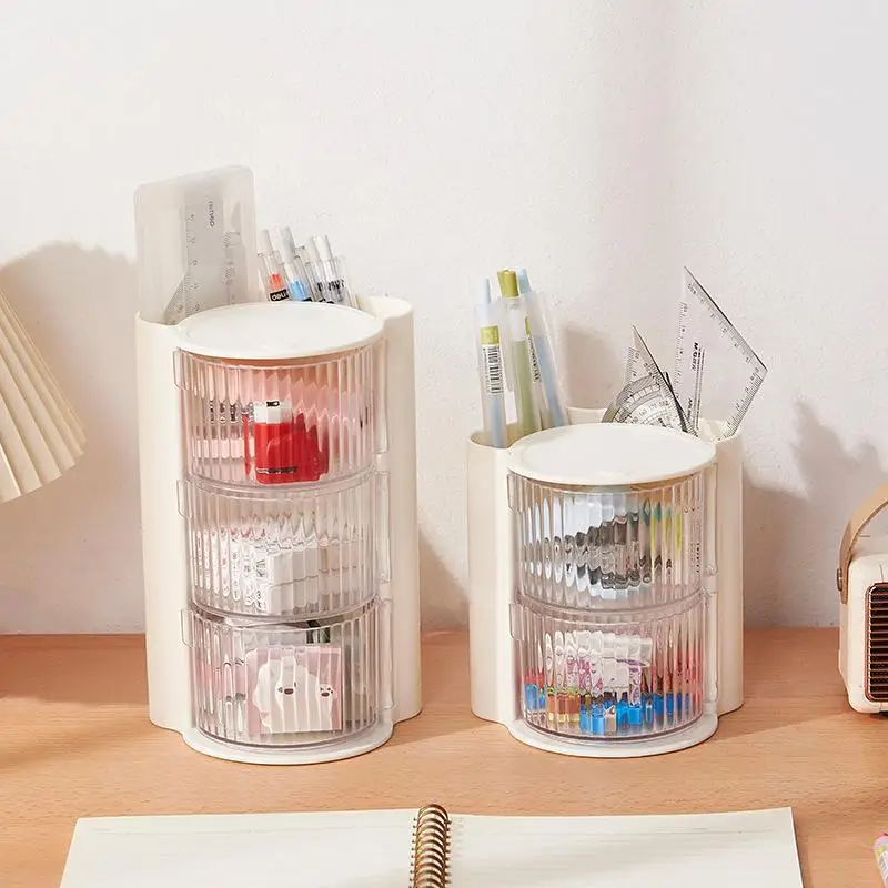 Rotating Makeup Organizer Clear Multilayer Compartments Large Desk Storage Box for Dorm Student Skincare Organizing