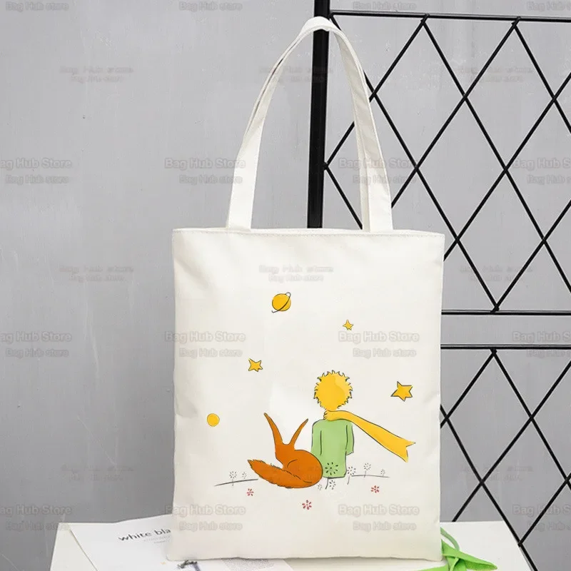 Little Prince Cartoon Shopping Bag Canvas Fox Animal Fairy Tale Tote Bags Print Eco Bag Shopper Principito Shoulder Bags