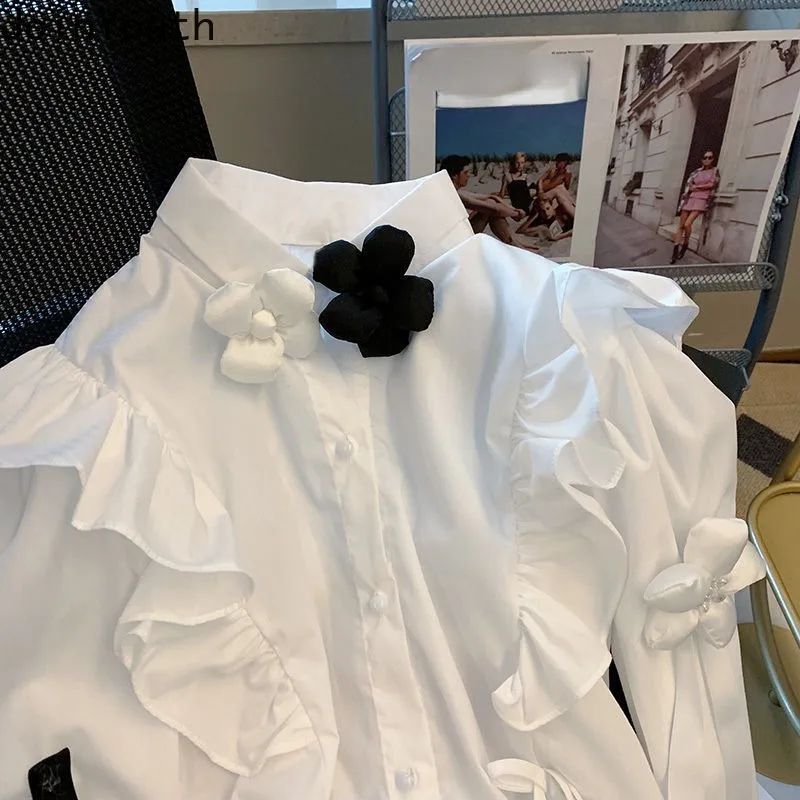 White Women Shirts Long Sleeve Ruffles Blouses 2024 Blusas Mujer De Moda Temperament Lady Tops Fashion Sweet Summer Blouse 7o307
