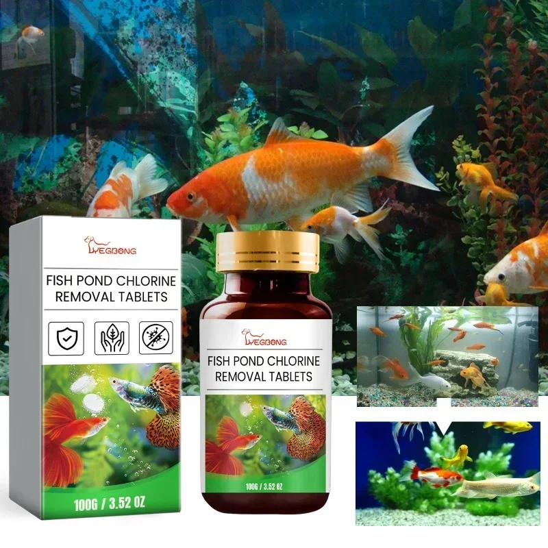 Fish tank chlorine removal tablets, aquarium, fish tank cleaning, decontamination, clear water, effervescent tablets