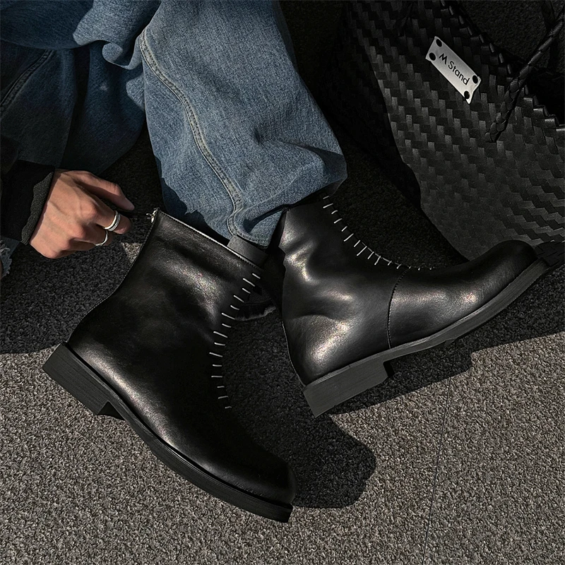Original Design 2025 S/A New Hight Quality Street Style Black Leather Boots For Men\'s Hombre Teenagers Daily Party Dress Shoes