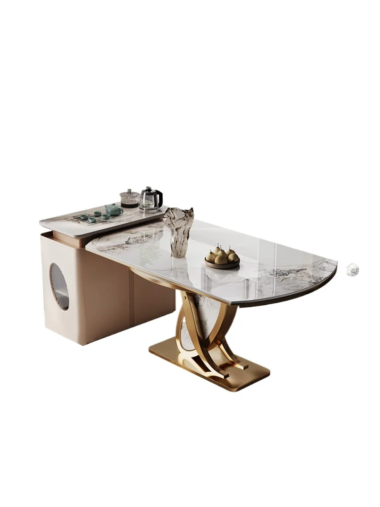 Rock slab island dining table integrated small apartment household multi-functional retractable light luxury square dining table