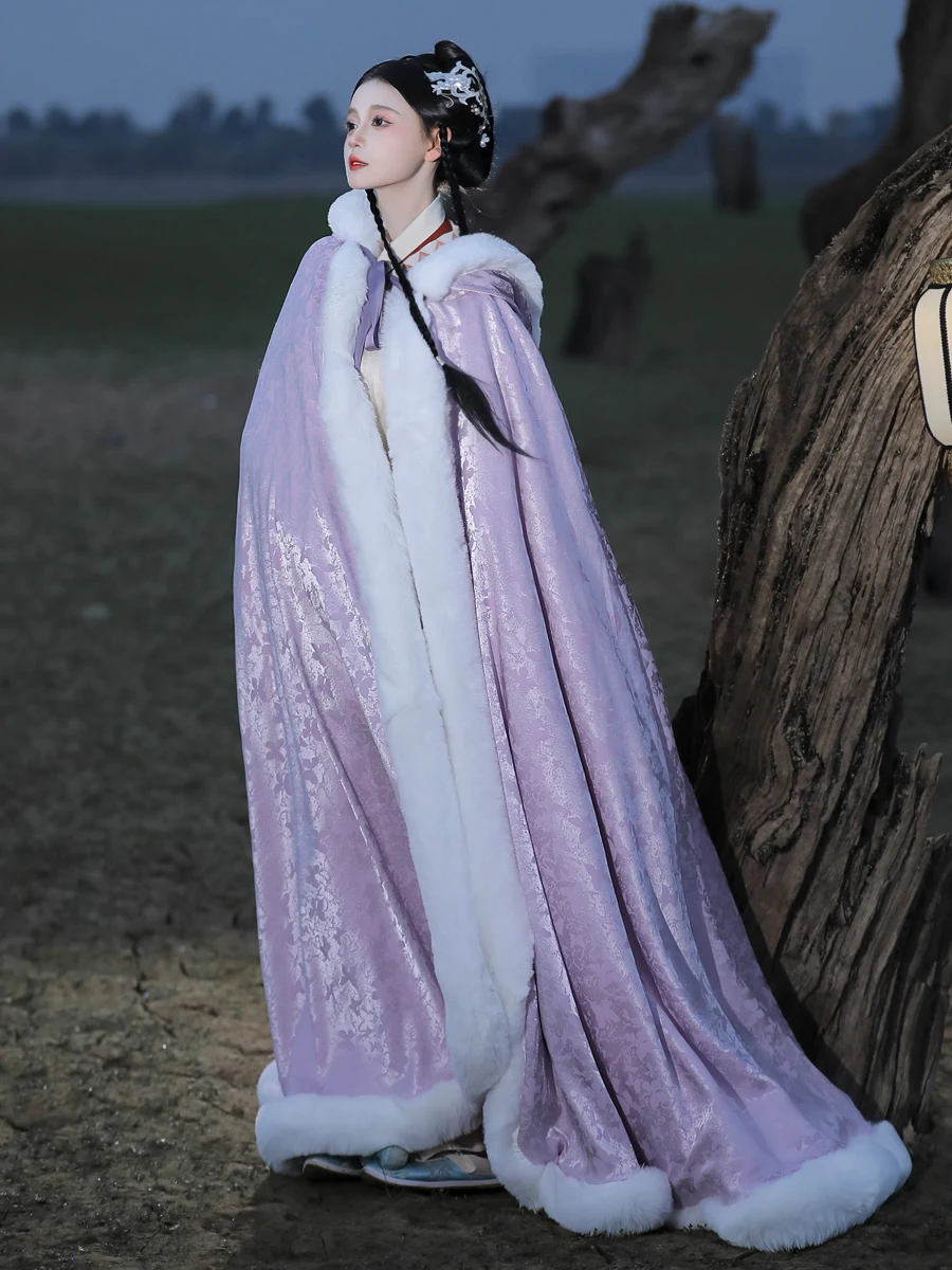 

Fleece cape Chinese style long antique warm shawl winter cape Hanfu for women