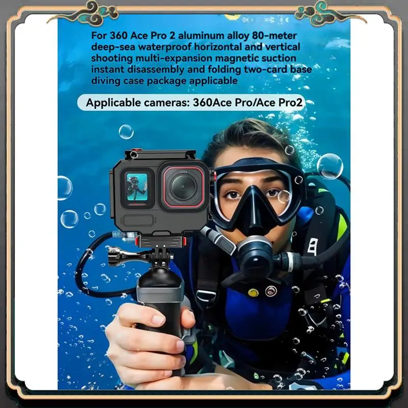 ASMA-263FT/80M Waterproof Case For Insta360 Acepro2 Underwater Diving Protective Shell With Universal Two-Card Holder