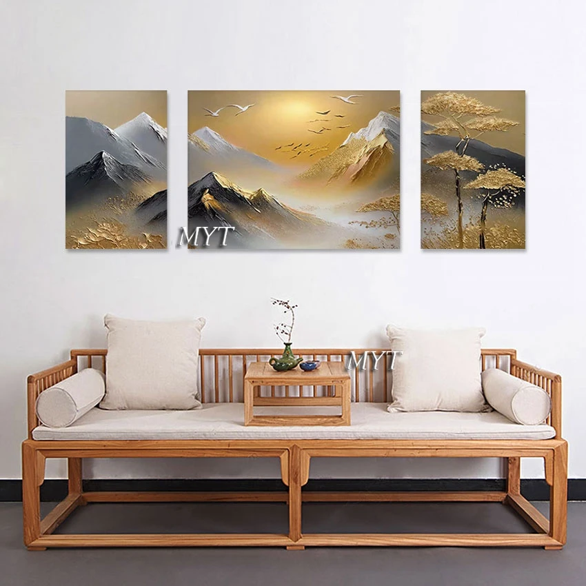 

Abstract 3PCS Oil Paintings Modern Still Life Hand Painted Sunrise Canvas Art Wall No Framed High Mountains Landscape Picture