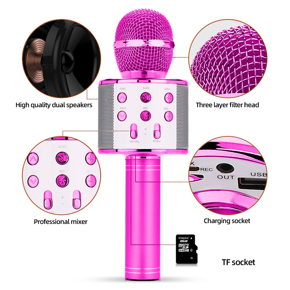 Bluetooth Karaoke Portable Wireless Karaoke Microphone Home KTV Player for Kids Professional Speaker Handheld for Party Singing