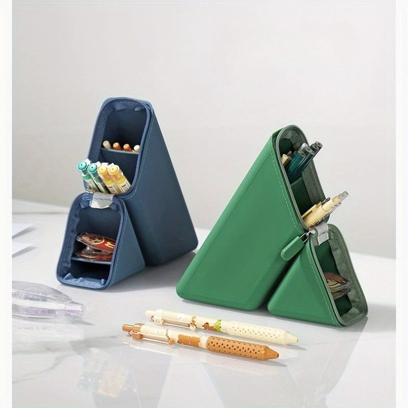 Large Capacity Soft Silicone Pencil Case Solid Fold Design Pencil Case Desktop Office School Pencil Case Foldable Pen Holder Compact Travel Case for Students Erasers Rulers Pens Notebooks