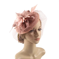 Fashion Flower Feather Fascinator Hat , Net Yarn Veil Kentucky Derby Hat Church Cocktail Tea Party Wedding Bridal Headwear