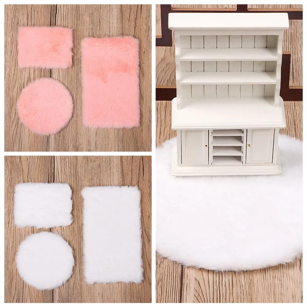 1/12 Scale Playing House Nordic Style Doll Accessories Dollhouse Plush Carpet Mini Floor Mat Miniature Hairy Rug