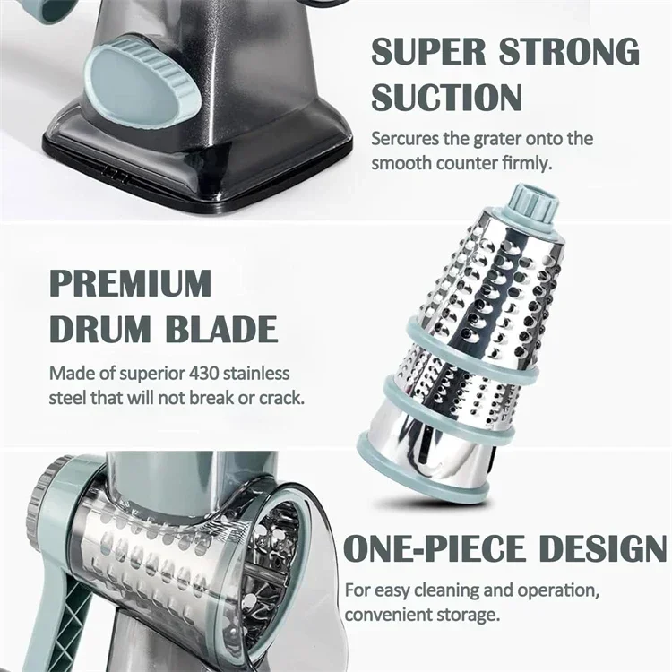 2025 3-in-1 Rotary Cheese Grater Multifunctional Manual Veg Slicer Nut Grinder Kitchen Essential Tool view 5
