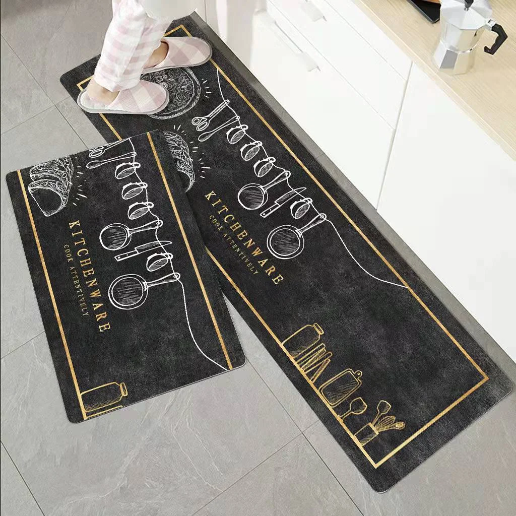 2 Stück Küchenbodenmatte aus Kristallsamt, super rutschfester, saugfähiger, ölabsorbierender Küchenteppich