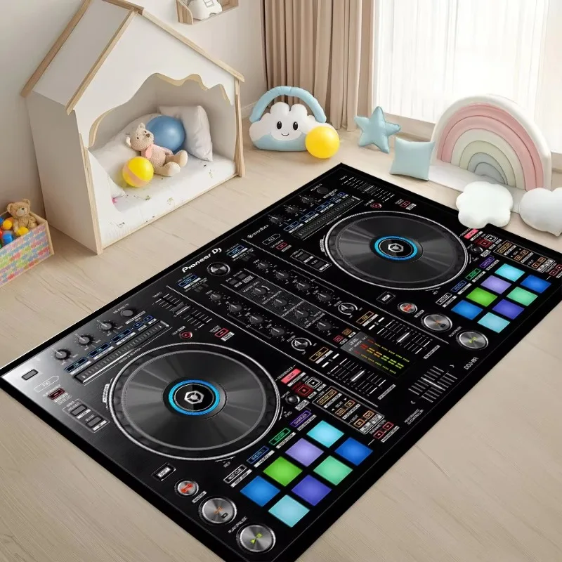 DJ Mixer Controller Print Rug for Living Room Bedroom Decoration Flannel Floor Mat with Cool Music Turntable Graphic Art Design