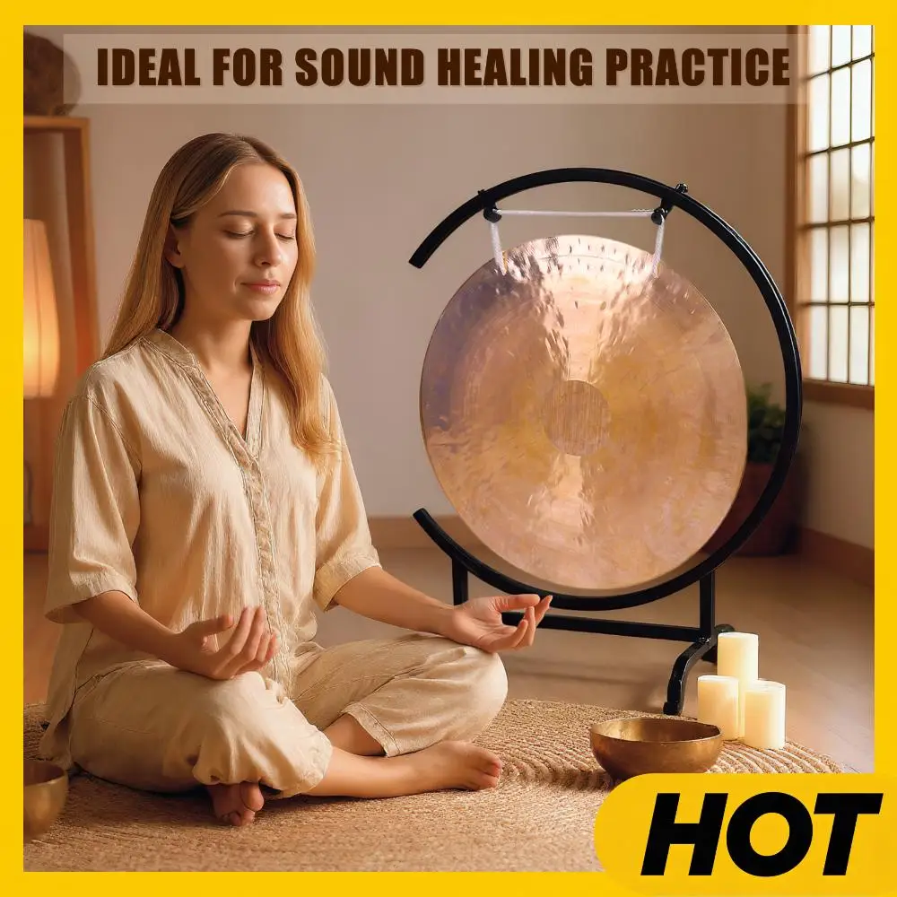 

Китайский гонг на высокой стойке с молотком, китайский ударный инструмент, латунный гонг для домашнего декора, подарок на новоселье, благословение