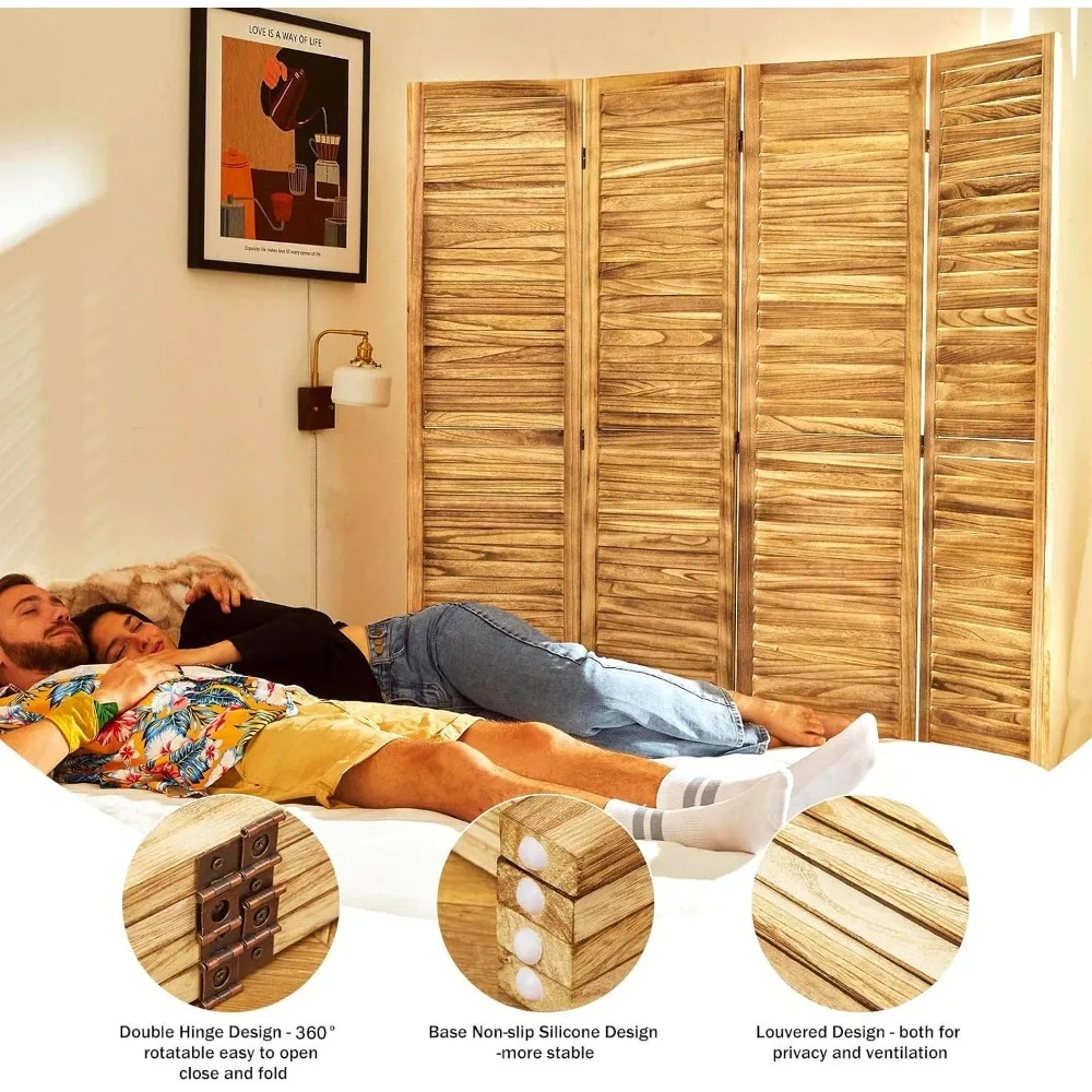 Wood Room Divider 4 Panel Folding Privacy Screen 67x60in Louvered Partition for Home Office