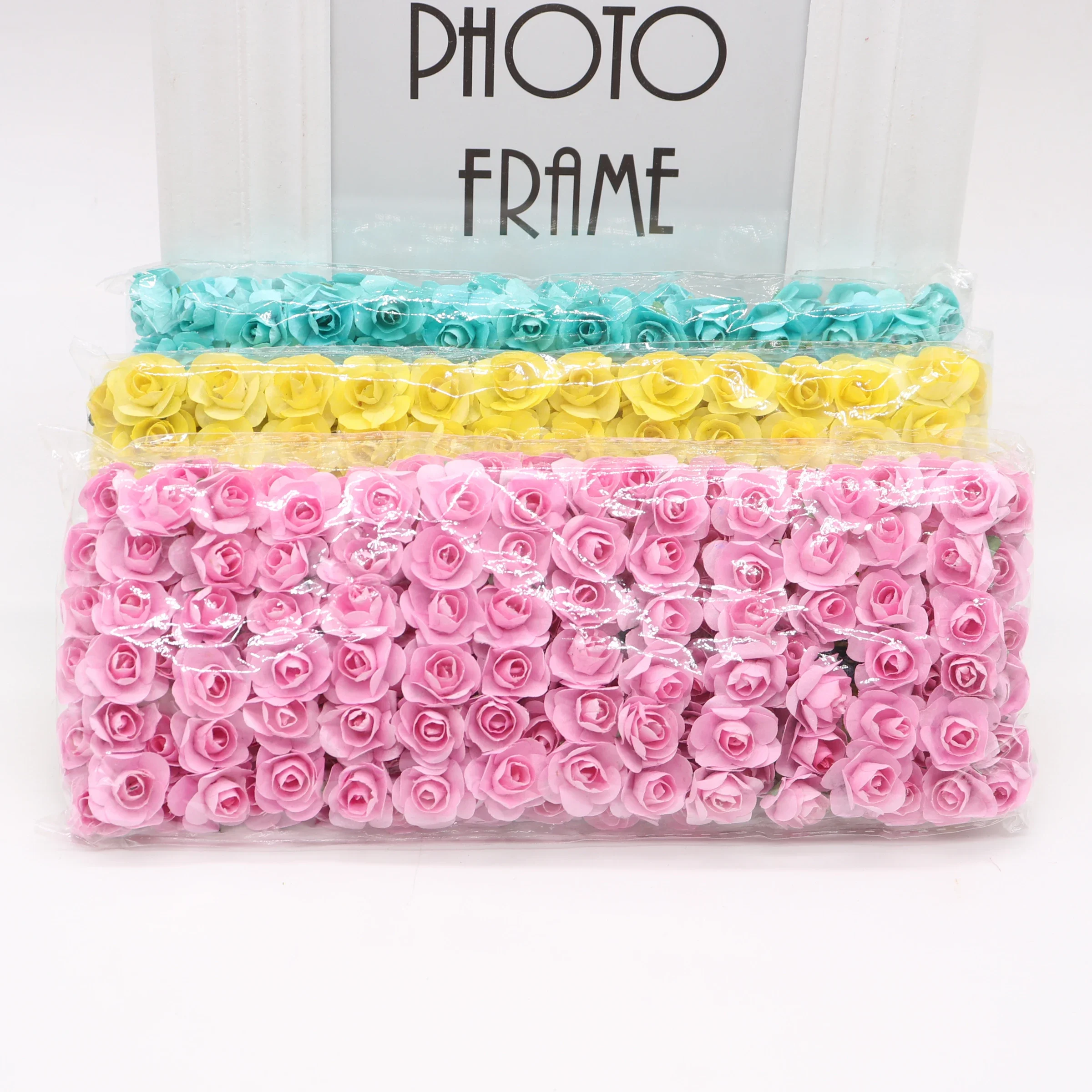 144pcs 1.5cm Mini Artificial Mini Paper Rose Bouquet DIY Wreath Scrapbook Wedding Ornament Artificial Rose Artificial Flower