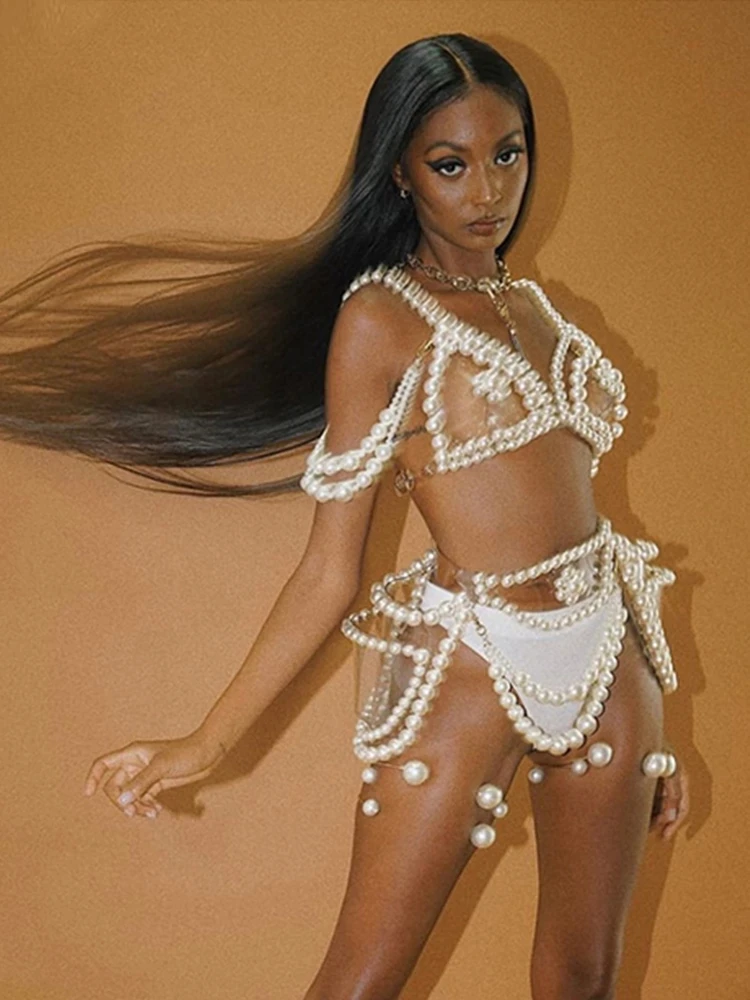 บาร์เซ็กซี่เพิร์ลชุดบิกินี่ไนท์คลับ POLE Dance เครื่องแต่งกายผู้หญิง Ds Gogo STAGE RAVE เครื่องแต่งกาย PARTY Dancer เสื้อผ้า