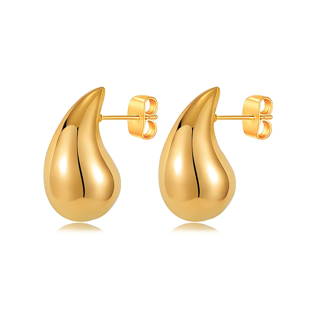 

18K Gold Plated Chunky Drop Earrings Hypoallergenic Stud Lightweight High Polished Teardrop Earrings for Women Fashion Jewellery
