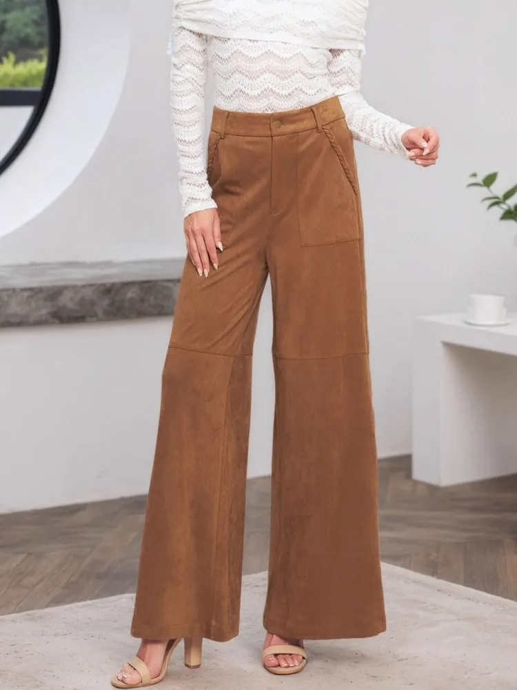 

Women's Clothing High Waist Wide Leg Pants Vintage Solid Color Simple Style Elegant All-match Loose Casual Trendy Commuting Chic
