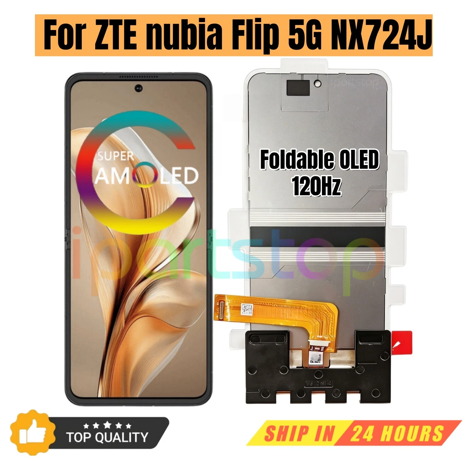 

iParts Replacement New Display for ZTE nubia Flip 5G NX724J 120Hz 6.9 inch Foldable OLED Touch Screen Assembly OEM all Functions