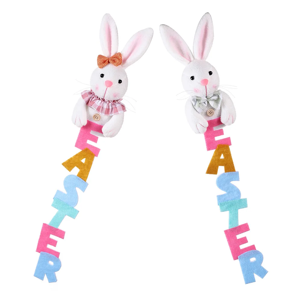 

2Pcs Easter Bunny Hanging Ornament Cloth Festival Pendant Easter Door Window Porch Wall Decor Hanging Bunny Decor