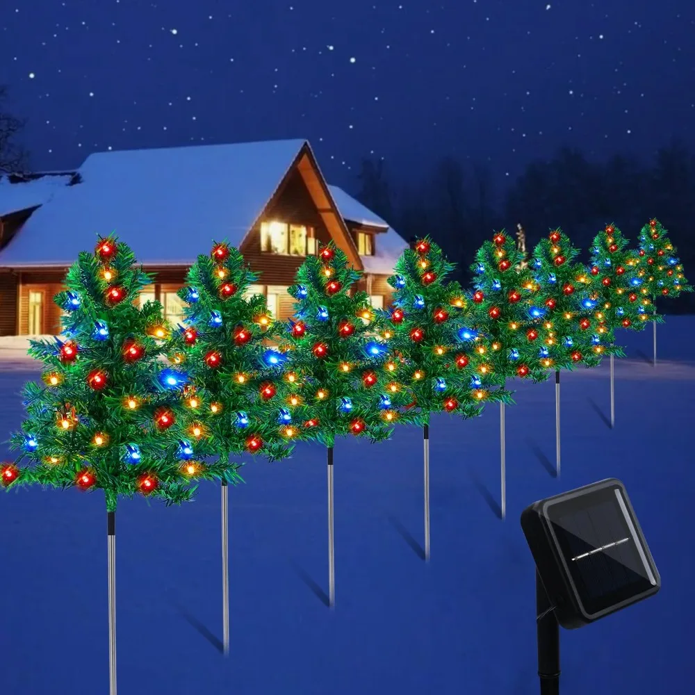 Christmas Trees Solar Path Lights, 8 Lighting Modes, 160 C6 Multi-Color Lights, Waterproof, 8 Solar