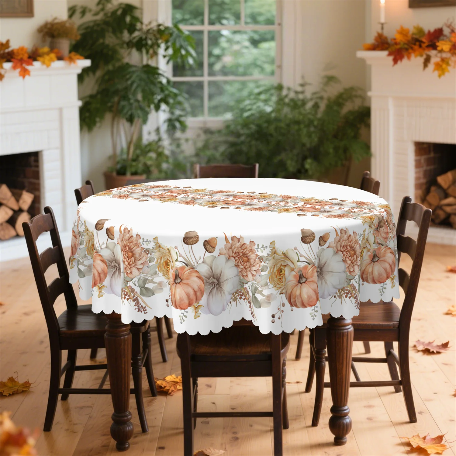 Pumpkin Cone Rose Pink Hydrangea Tablecloth - Suitable for rectangular and round tables, washable,kdj